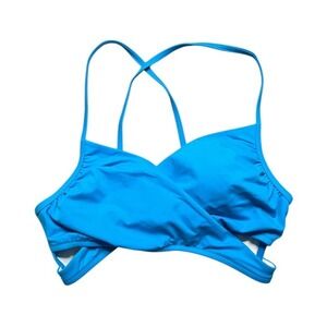 Victorias Secret PINK XXL Bikini Top Blue Swim Wrap Tie Back Cut Out Pads